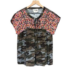 Savanna Jane Camo Embroidered Tassel Tie Boho Top Size Small